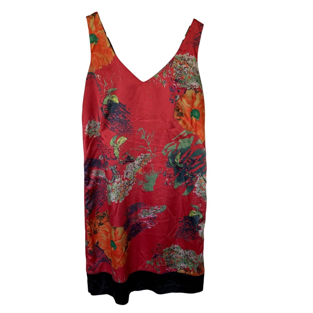 J. Peterman Floral Sheath Dress Women 4 Red Multi Excellent V-Neck Sleeveless‎